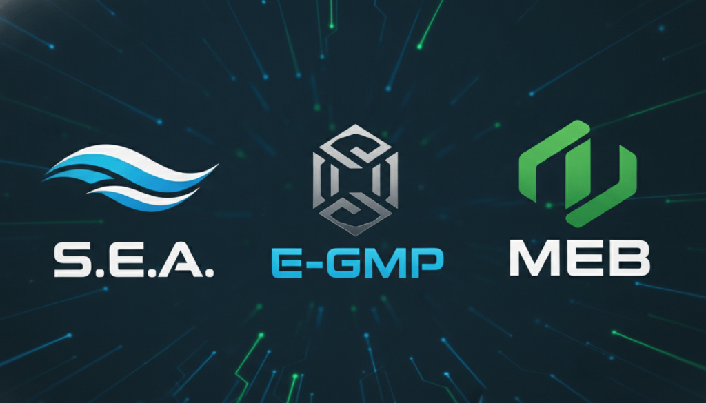 Сравнение других платформ с SEA Логотипы SEA, E-GMP и MEB